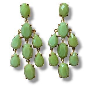 Stella & Dot Lily Rhinestone Chandelier Style Earrings Light Green Gold Retired